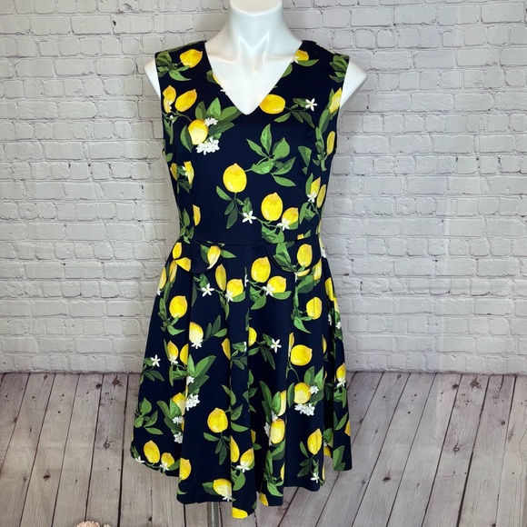 Be by Chetta B Navy Blue and Yellow Lemon Dress Size 10 - Picture 2 of 11